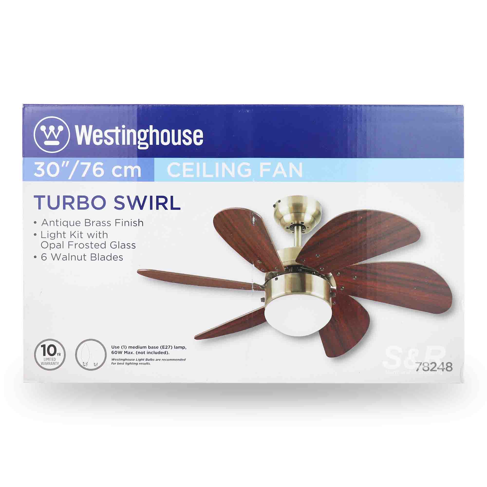 Westinghouse 30-inch Turbo Swirl Ceiling Fan 1pc Westinghouse 30-inch Turbo Swirl Ceiling Fan 1pc